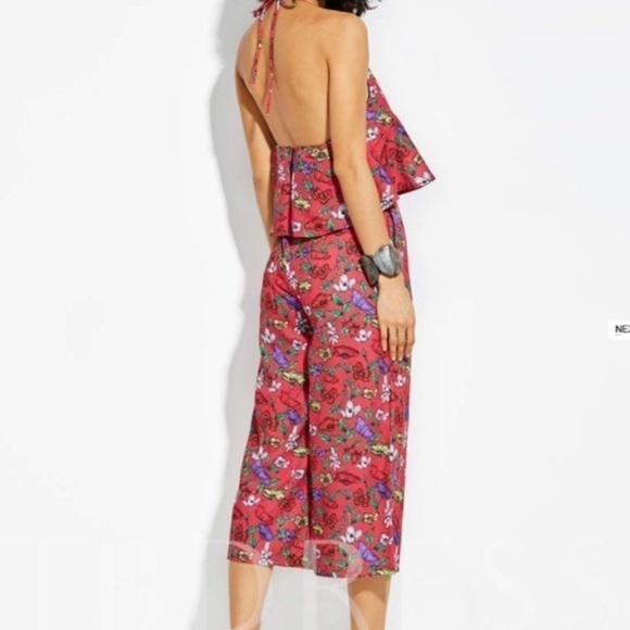 ZARA Collection jumpsuit tied around neck floral print bright colors Size S - Picture 2 of 16